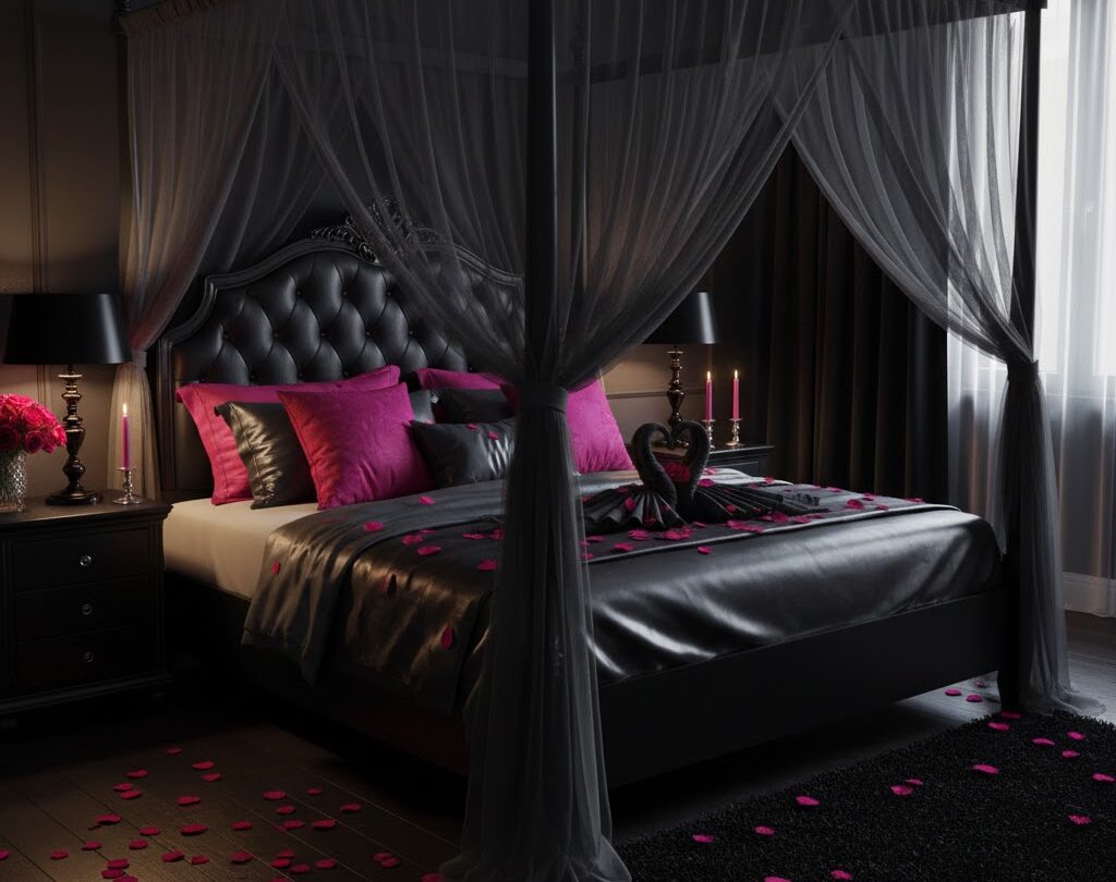 Lit à baldaquin sexy et romantique pour célébrer des noces de coton